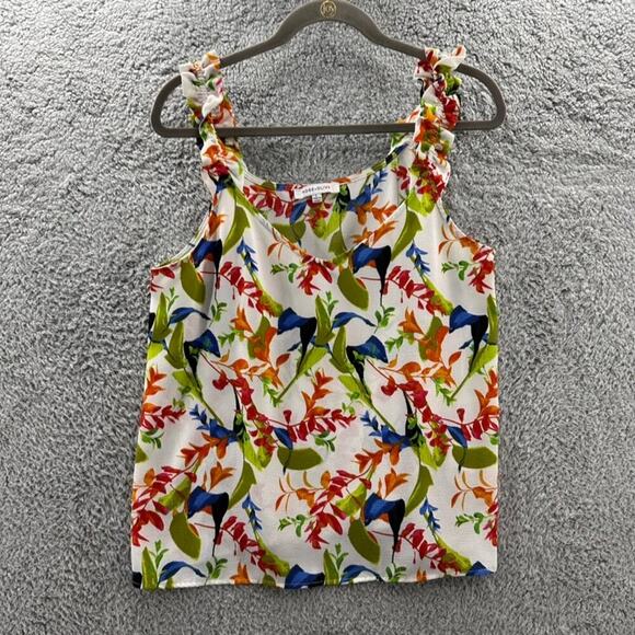 Rose + Olive Women's Large Tank Top Floral Ruffled Straps Summer Vacation - Picture 1 of 8